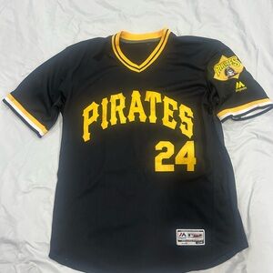 Barry Bonds Majestic Black and Yellow Pirates Jersey